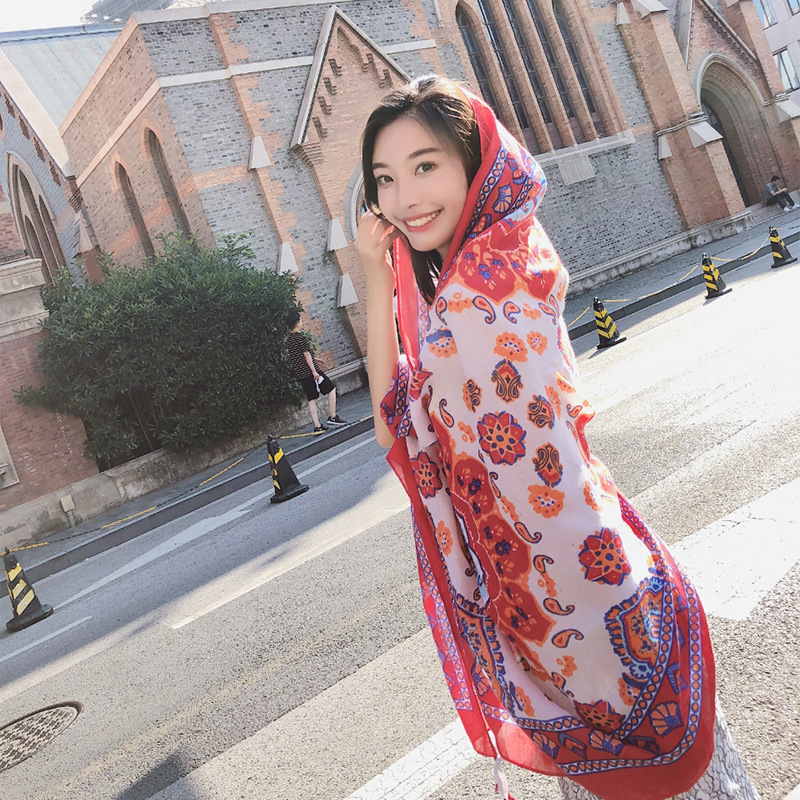 K825 New scarf women's beach towel sunscreen silk scarf summer ethnic style Yunnan travel wear retro shawl