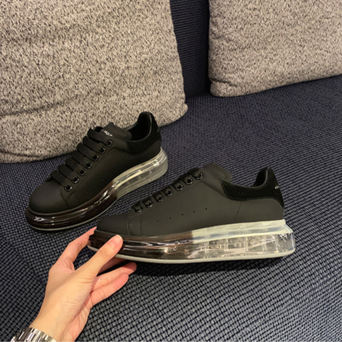 Spring New White Shoes Men's Interior Height Increasing Edition Genuine Leather Couple Style Air Cushion Transparent Sole Casual Sports Women Korean Version Trend