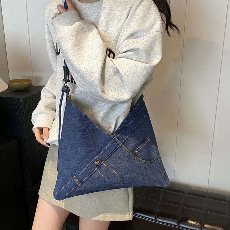 New Versatile Washed Denim Canvas Shoulder Fashionable Large Capacity Personalized Outdoor Shopping Bag