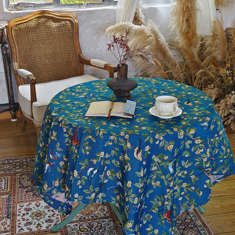 A663 American country retro tablecloth cotton linen style jacquard fabric flower and bird table cloth thickened coffee table cloth TV cabinet cover