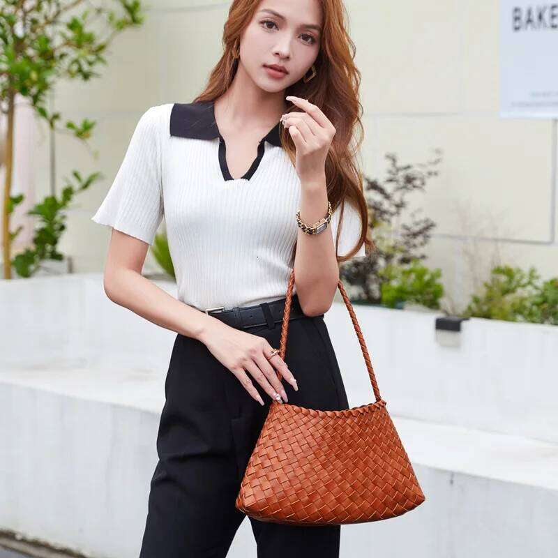 Grain Cowhide Woven Dragon French Genuine Leather Shoulder Underarm Purse Retro Vegetable-Tanned Crossbody Bag Women Fashion