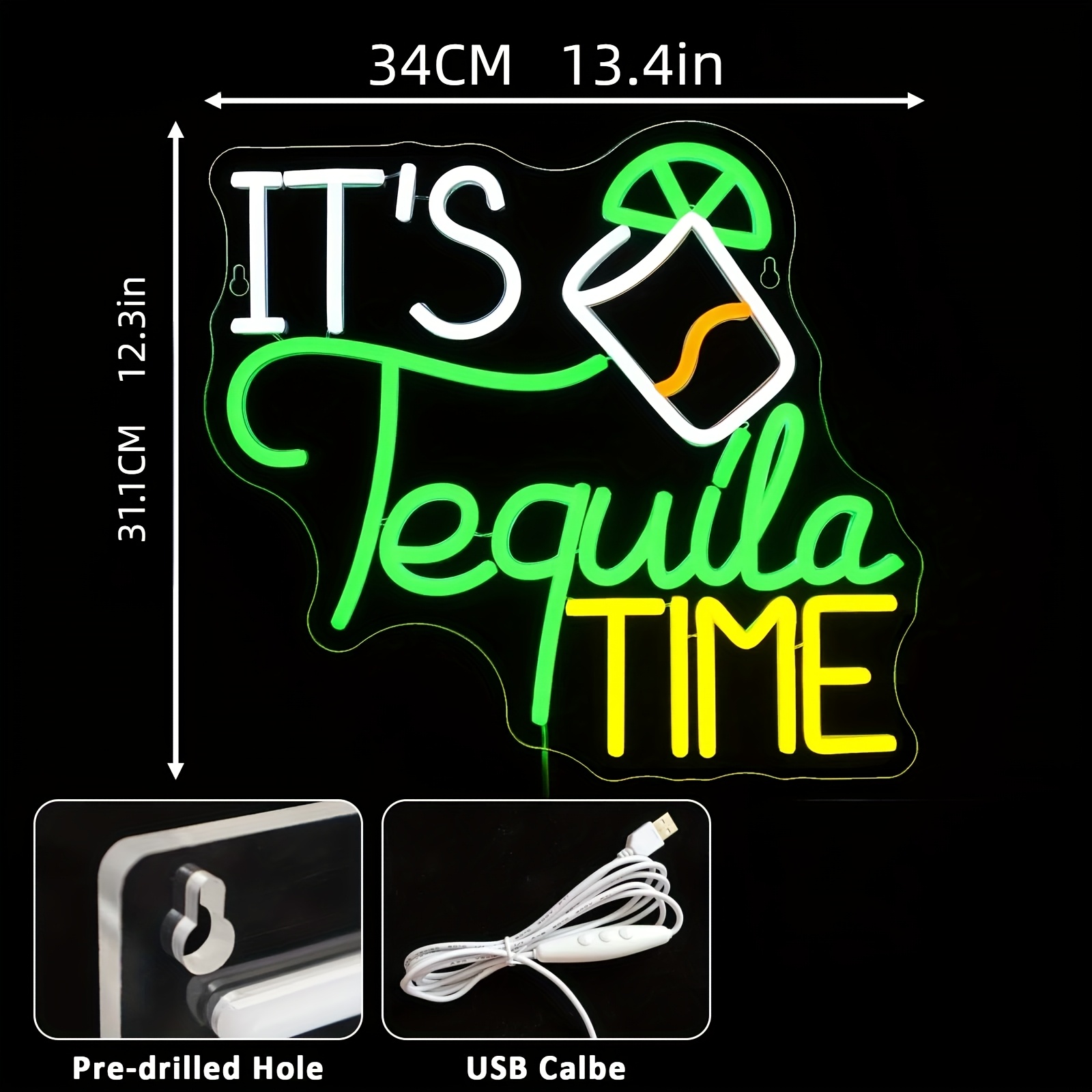 It Is Tequila Time Neon Sign for Wall Decor, Tequila Led Signs, USB Dimmable Neon Lights for Beer Bar Kitchen Restaurant Home Pub Party Man Cave Club 
