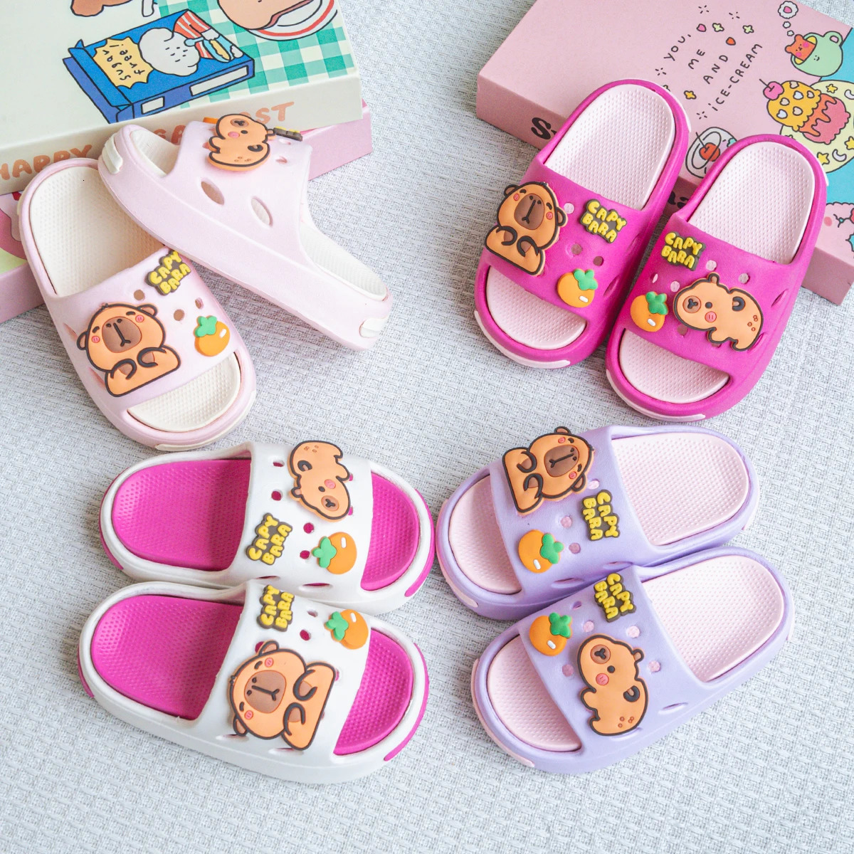 Cartoon Orange Kapibara Versatile Girls Eva Slippers Fashionable Double Soft-Soled Non-Slip Sandals 831 250522