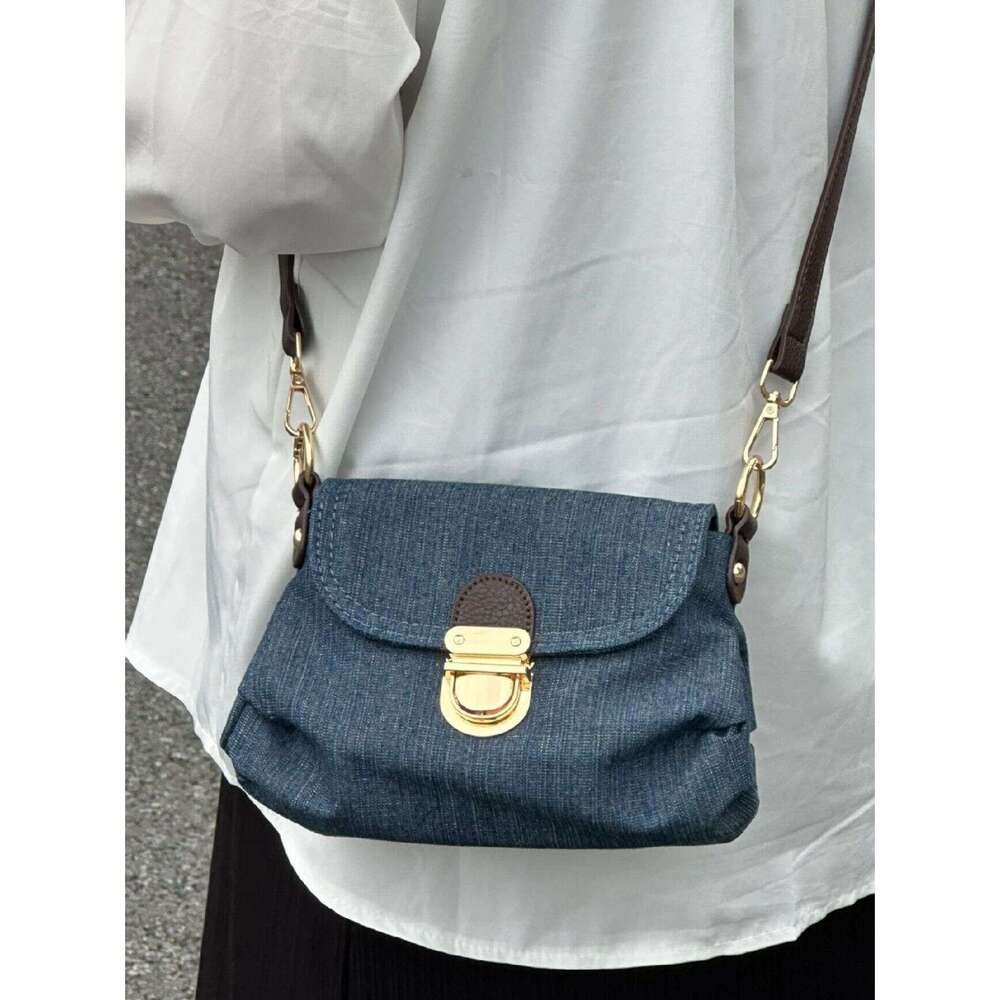 Niche design denim shoulder crossbody 2025 new style lock underarm commuting small square bag