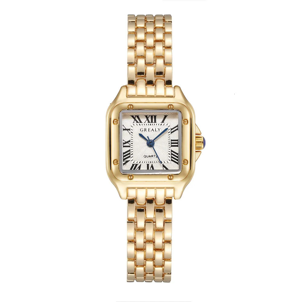 Womens Fashion Square Watches Gold Alloy Strap Ladies Quartz Wristwatches Qualities Female Roman Scale Clock 250521