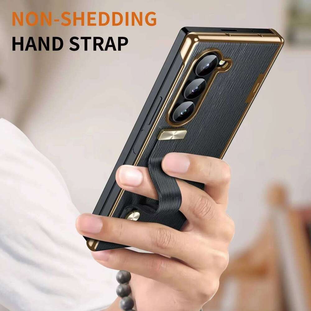 Leather Retractable Wristband Holder Phone Case for Samsung Galaxy Z Fold 6 3 4 5 Full Screen Protective Shockproof Cover