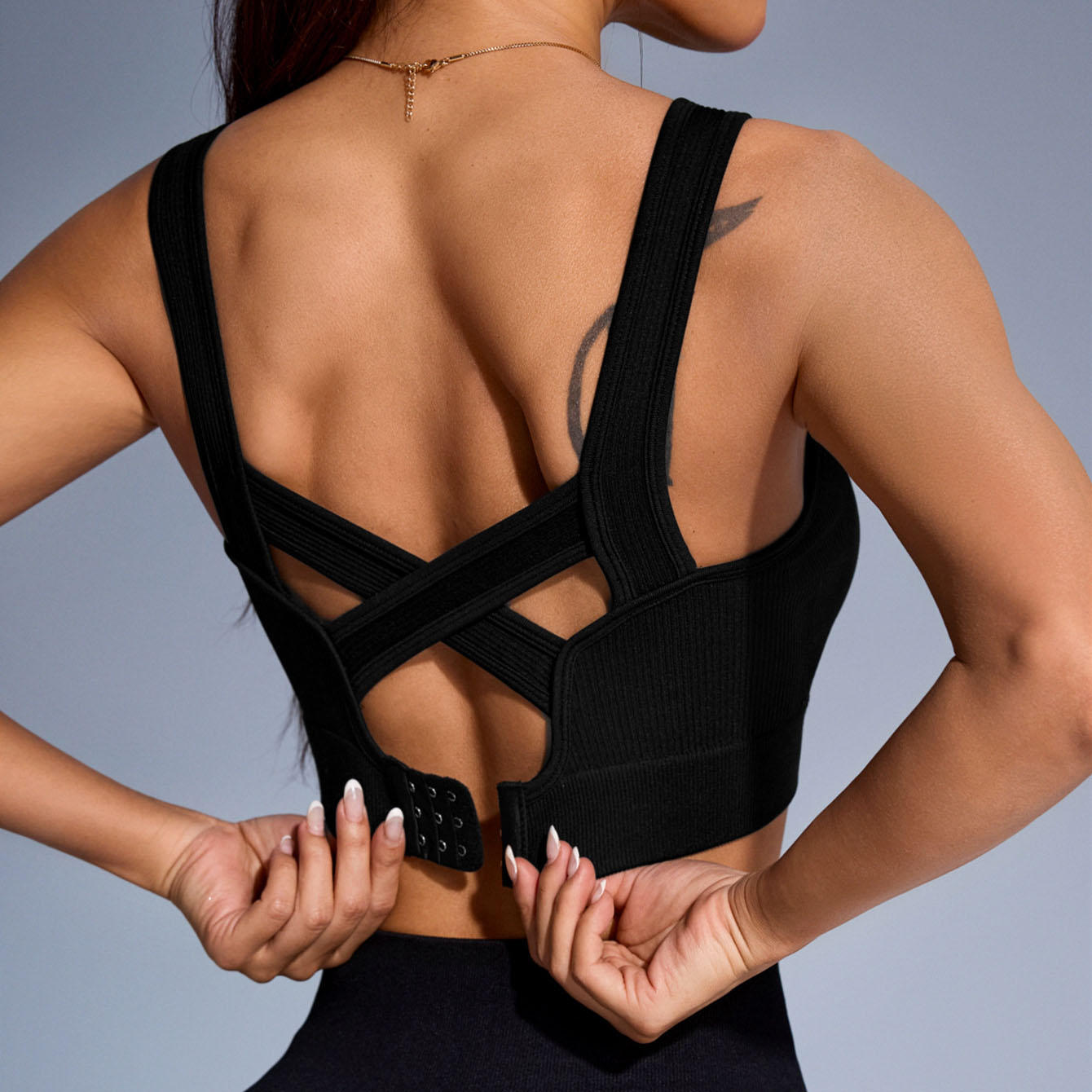Solid Color Steel-free Seamless Beauty Back Hollow Cross Sports Bra High-strength Breast Collection Yoga Vest