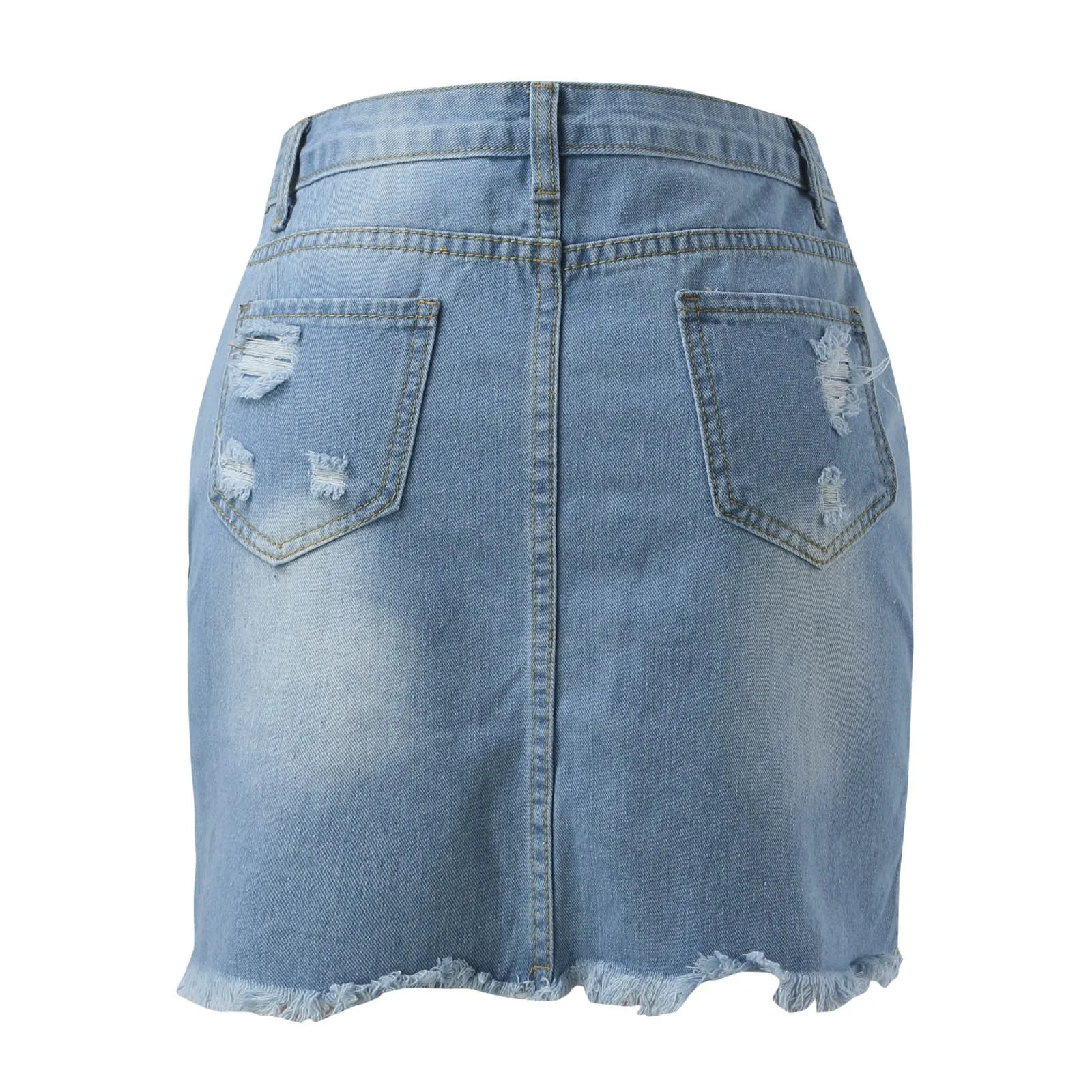 Short Jeans Skirt For Women High Waist Distressted Denim A Line Skirts Comfty Wrap Hip Mini With Pocket 250516Z