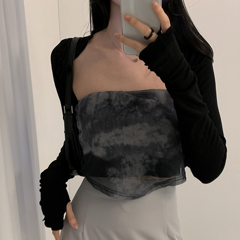 DR105 niche design outerwear long-sleeved shoulder blouse for women in spring versatile mesh