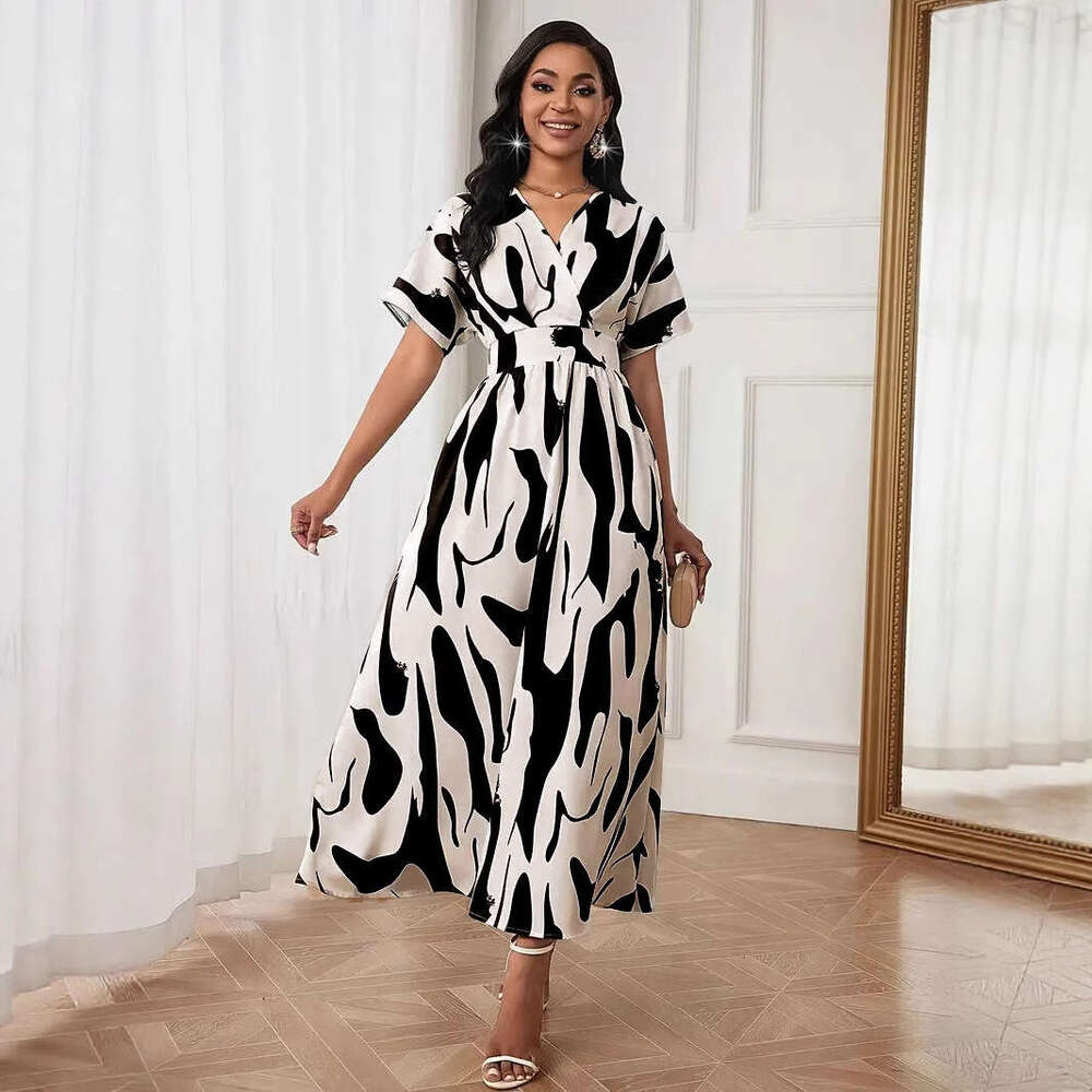 Maxi Dress New Fashionable Digital Printed V Neck Waist Cinched Elegant Temperament Women S Dress Floral Dress