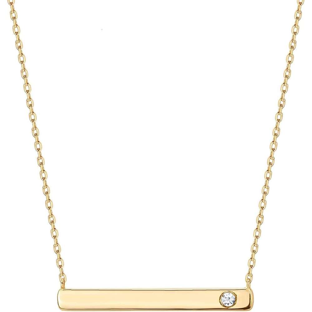 14K Plated Crystal Birthstone Bar Dainty Necklace | Gold Necklaces for Women