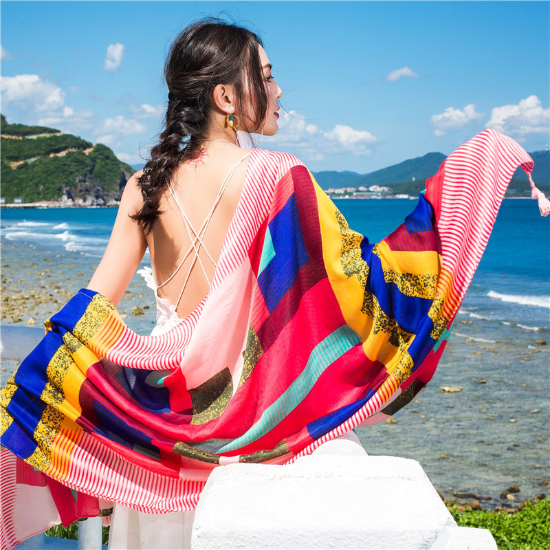 K827 National style scarf seaside travel beach towel printed silk scarf sunscreen shawl cotton and linen scarf manufacturers wholesale direct sales