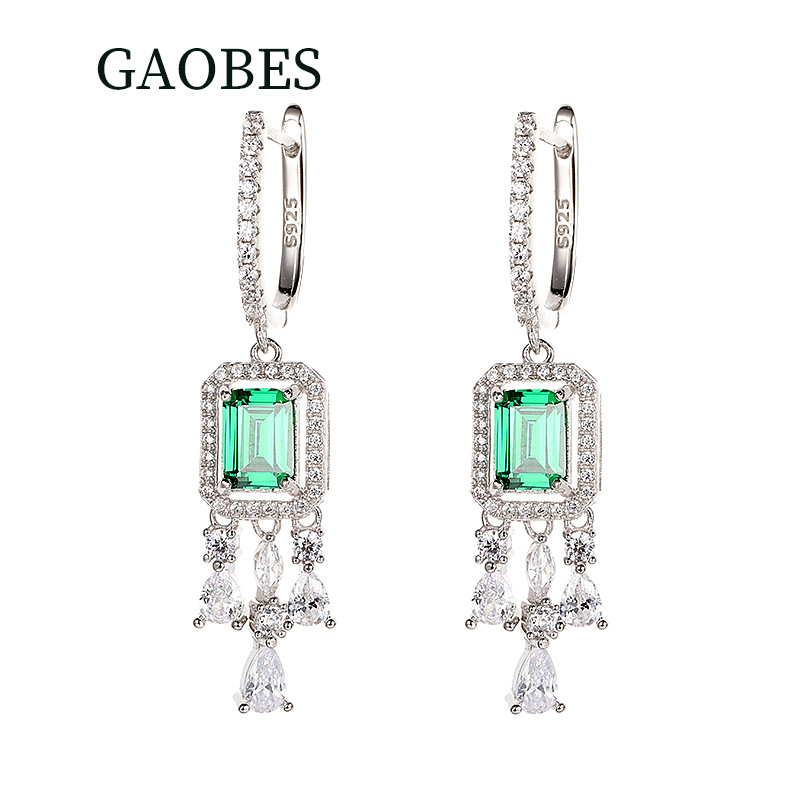 New 925 Sterling Silver Vintage Tassel Earrings with Emerald Green, Blue, and Red Classic Design, European and American Style Fashion Women's Dro