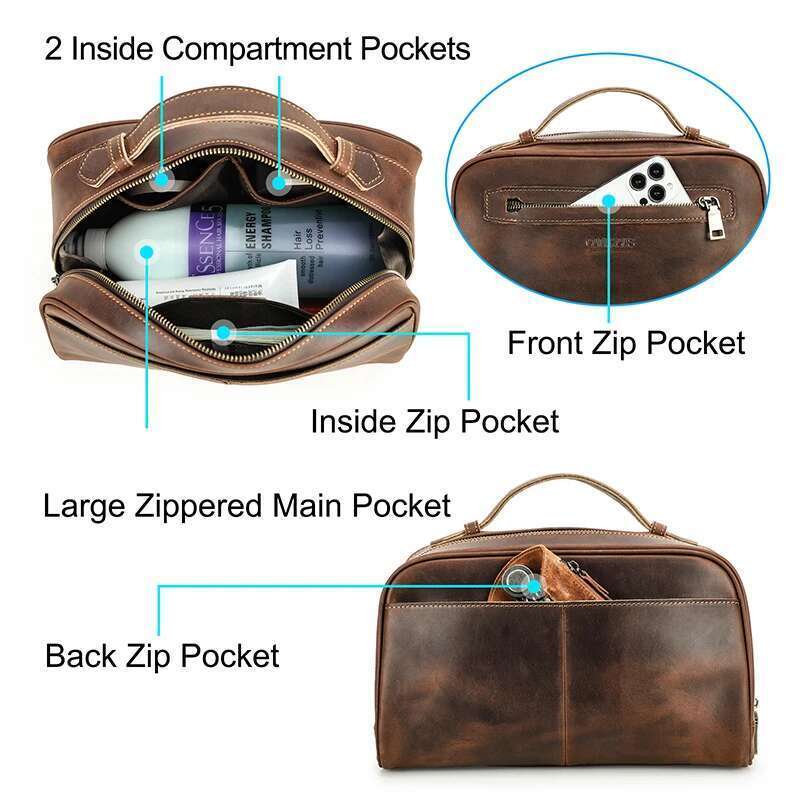 Designer Bag CONTACT S Genuine Leather Cosmetic For Men Travel Portable Toiletries Large Storage Bag Man Makeup Organizer Wash Pouch