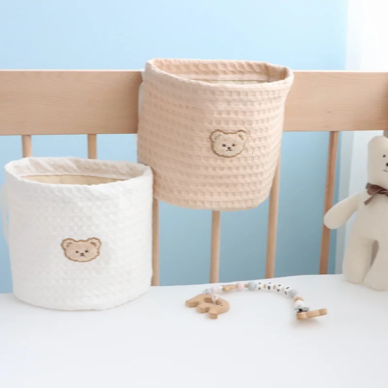 20X21cm Baby Crib Storage Bag Pure Cotton Non Fluorescent Large Waffle Cloth Hanging 250517z