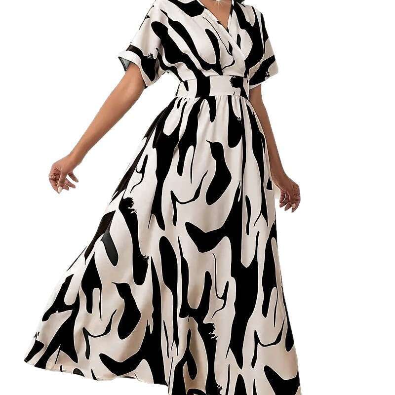 Maxi Dress New Fashionable Digital Printed V Neck Waist Cinched Elegant Temperament Women S Dress Floral Dress