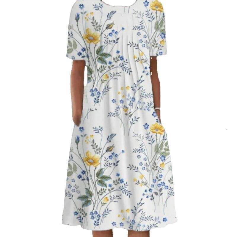 Maxi Dress TEMU Large Size Spring Summer Women S Elegant Big Swing Skirt Round Neck Printed Short Sleeve Dress Floral Dress