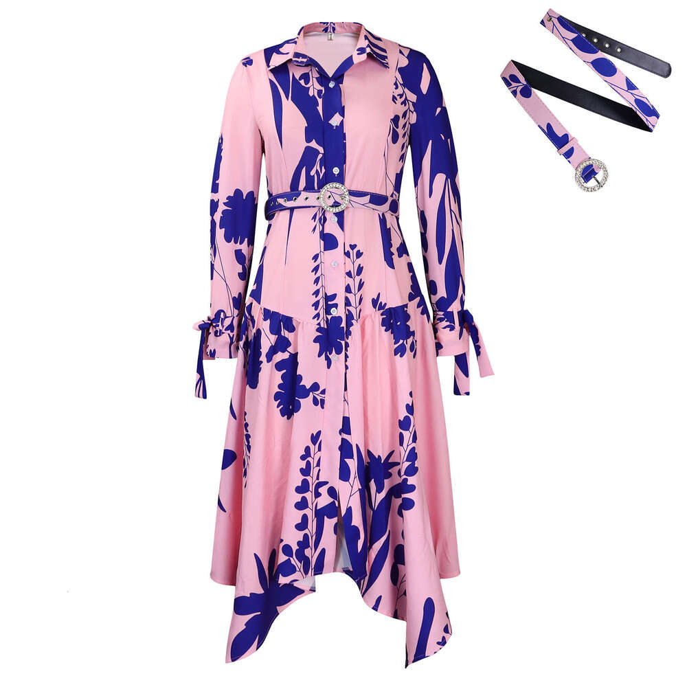 Maxi Dress D Large Women S New Temperament Printed Irregular Flip Neck Dress Floral Dress