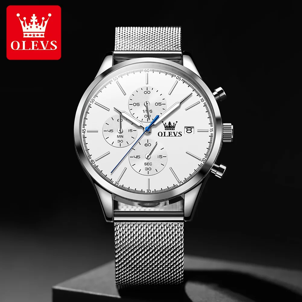 OLEVS 2881 Original Mens Watch Mesh Steel Strap Classic Small Dial Chronograph Calendar Wristwatch Quartz Watch for Man 250603