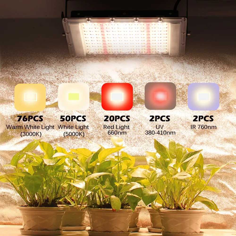 Full Spectrum 380-840nm Sunlight Growth Light LED IP65 50W 100W 300W Plant Grow Light with EU Plug for Indoor GreenhouseXJ250526
