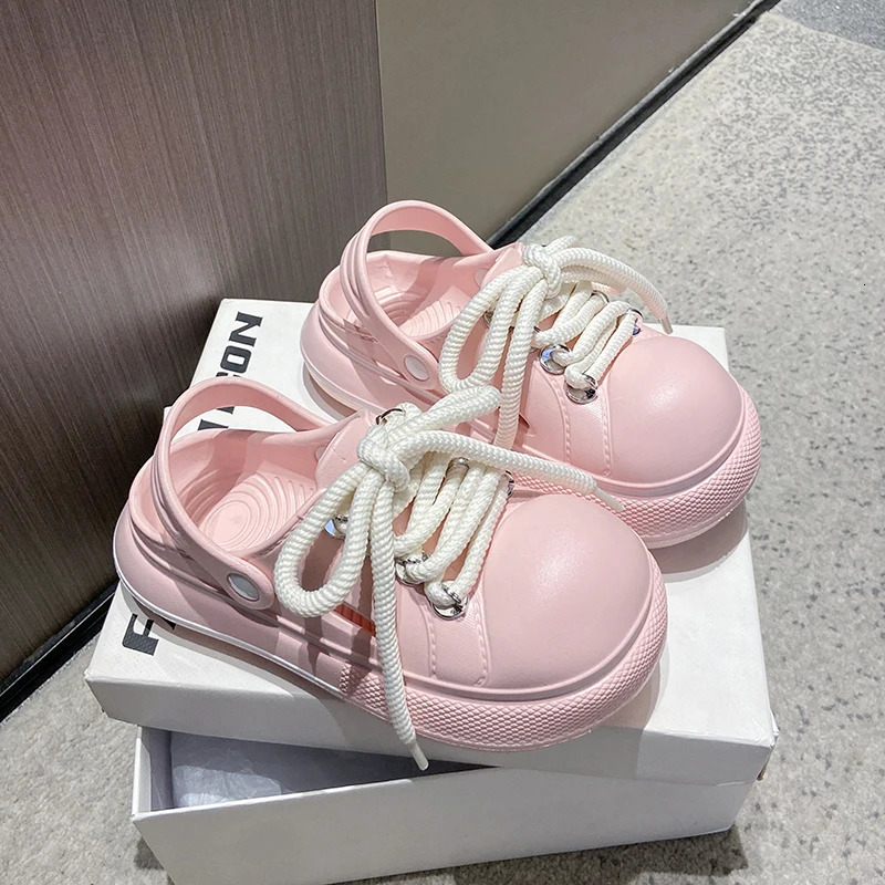 Summer Fashion Trend Lace Up Slippers Outdoor Baotou Beach Sandals EVA Flat Shoes Comfortable Breathable Clogs Soft Slippers 250526