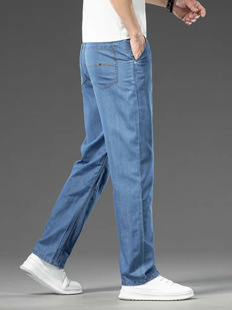 Summer Thin Modal Fabric Jeans Mens Classic Style Loose Straight Business Casual Versatile Denim Long Pants Clothing Male 250520Z