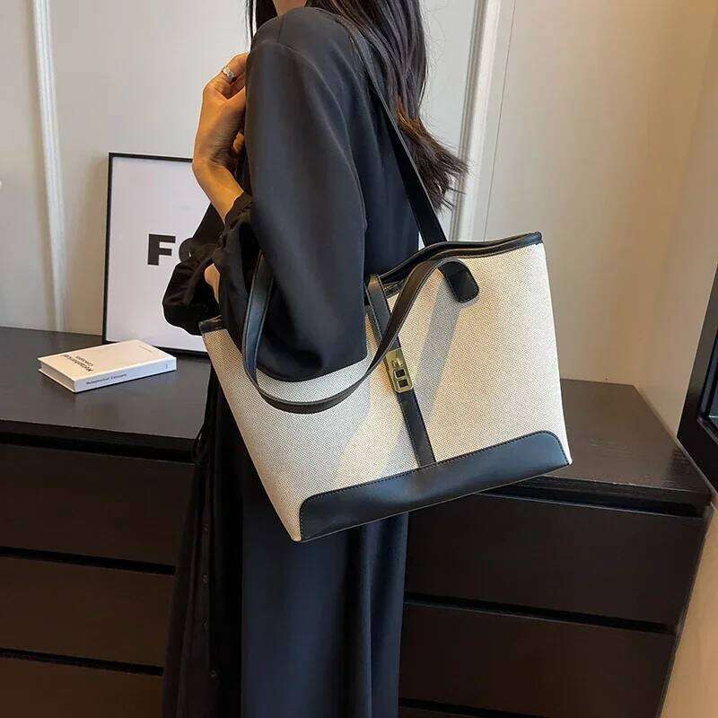 2025 New Women's Canvas Bag - Large Capacity, Ideal for Commuting, Shoulder/Armpit Carry, Casual & Versatile Tote Bucket Style