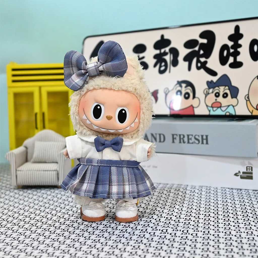 For 17cm Labubu Doll luxury clothes pink dresses Bow headband Set Labubu doll DIY girl clothing shoes skirt accessories X250526