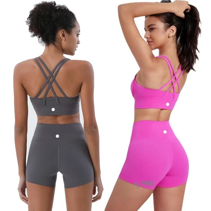 Workout set Two Pieces Women Yoga Bra Shorts Set Backcross Sport Bra Top Fitness Tank Top High Waisted Workout Outdoor Tights Biker Shorts Gym Tracksuits Activewear