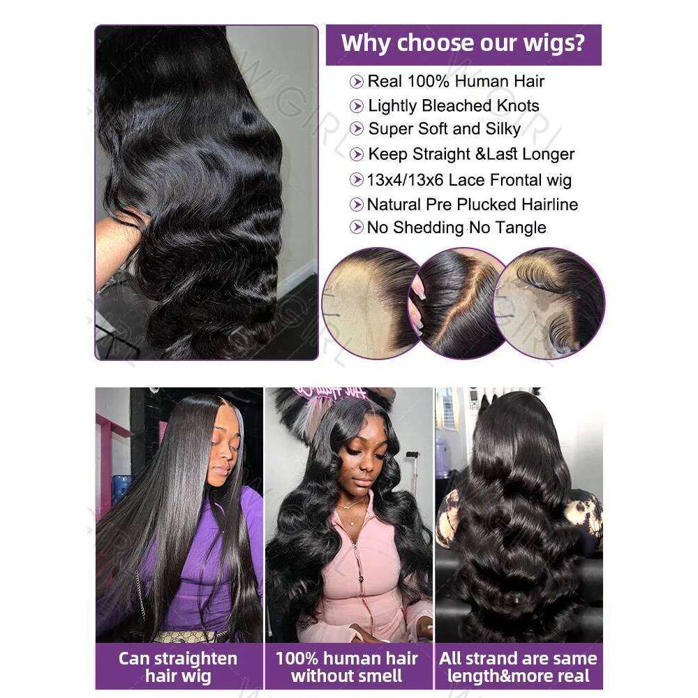 Wigirl 13x6 HD Front Body Brazilian 13x4 Lace Frontal Human Hair Wigs Water Wave Wig For Women