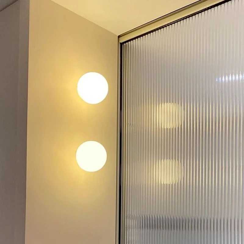 Glass Ball Lamp Modern Milky White Glass Wall Lamps for Bedroom Living Room Sofa Background Concealed Base Bathroom Wall LightXJ250526
