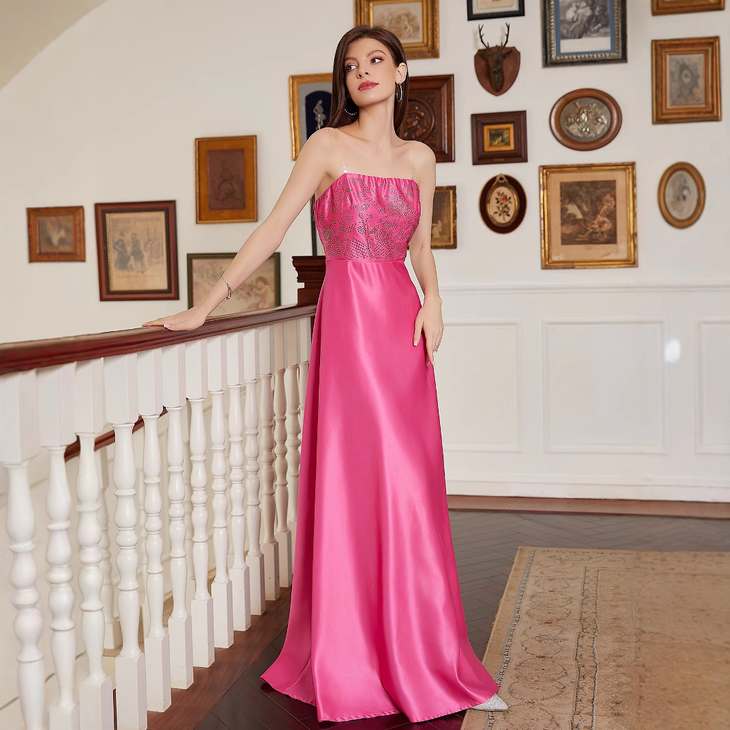 French light wedding dress simple 2025 new V-neck long sleeved banquet temperament evening dress engagement certificate dress