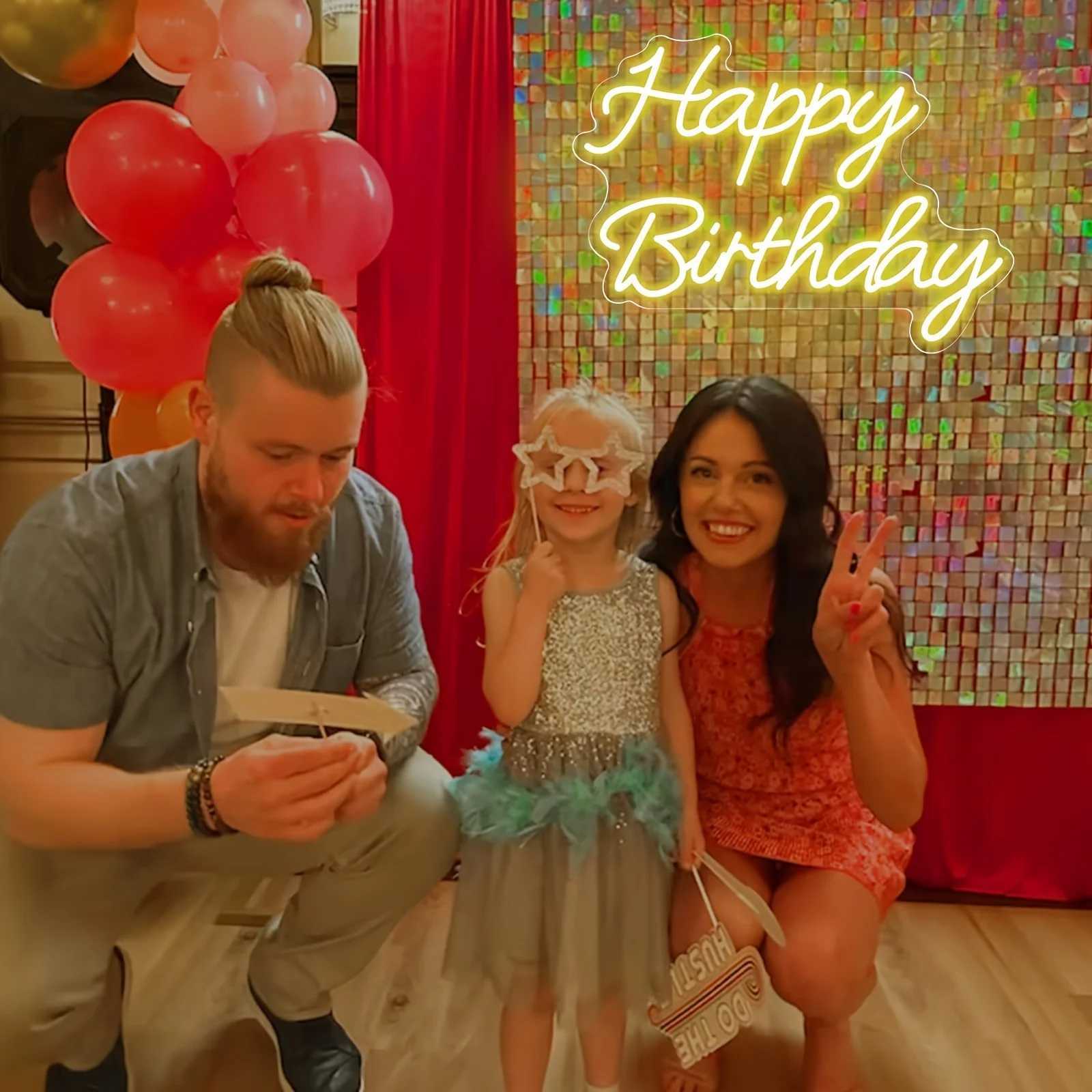 Happy Birthday Neon Sign LED Neon Light Sign for Bedroom Man Cave Birthday Party Bar Home Decoration Gift Night Light W250526