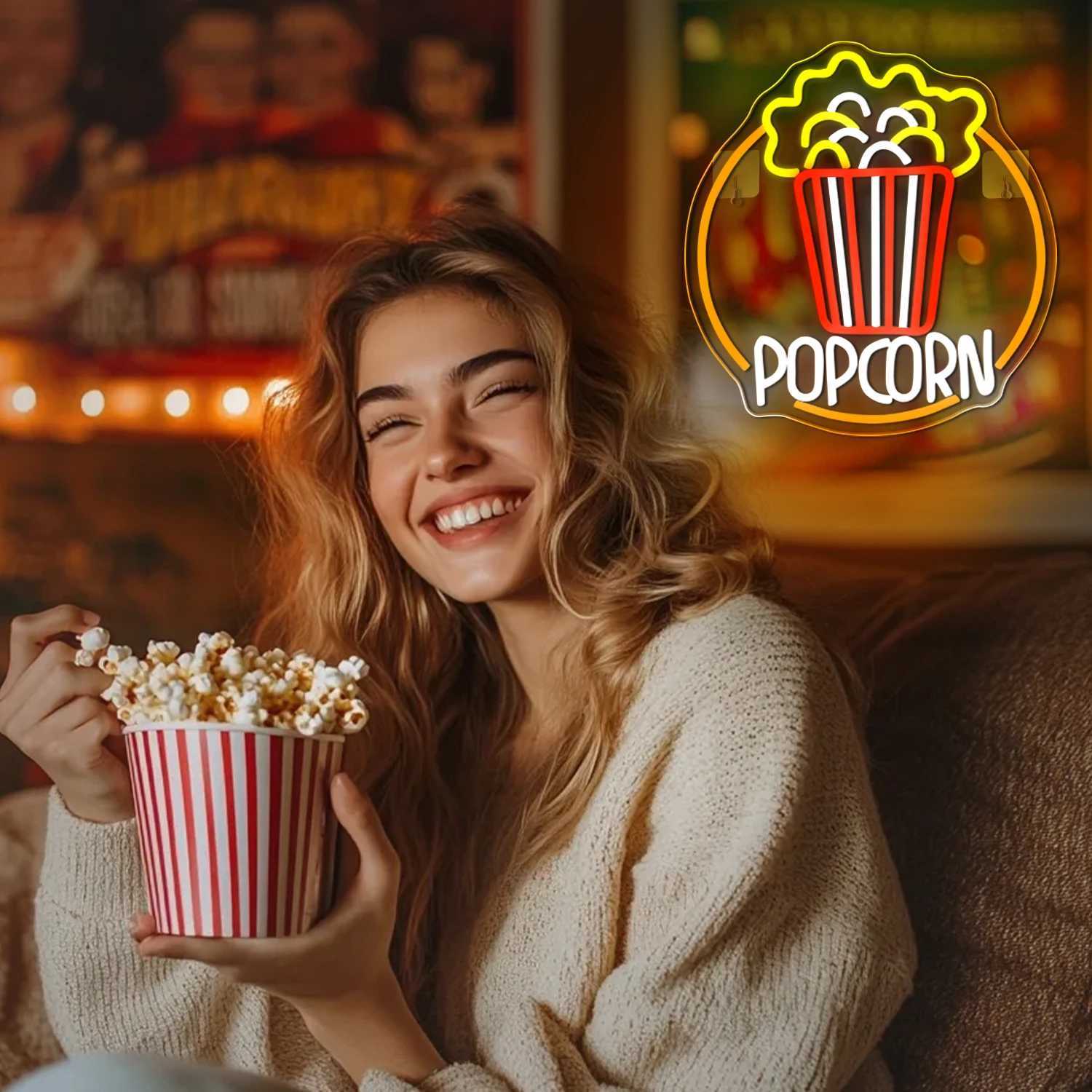 Popcorn Neon Sign for Wall Decor Neon Light Sign Popcorn Cinema LED Dimmable Neon Light for Movie Cinema Room Party Man Cave W250526