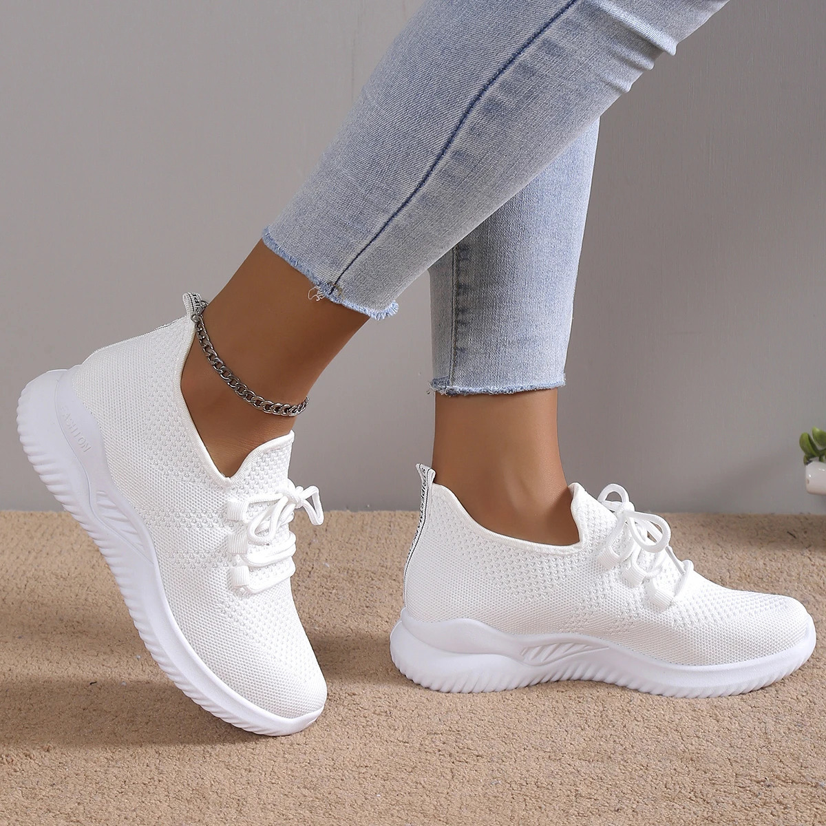 Women Sneakers Fashion Lace Up Mesh Breathable Outdoor Walking Small White Shoes Round Toe Nonslip Thick Sole Tennis Women 250526