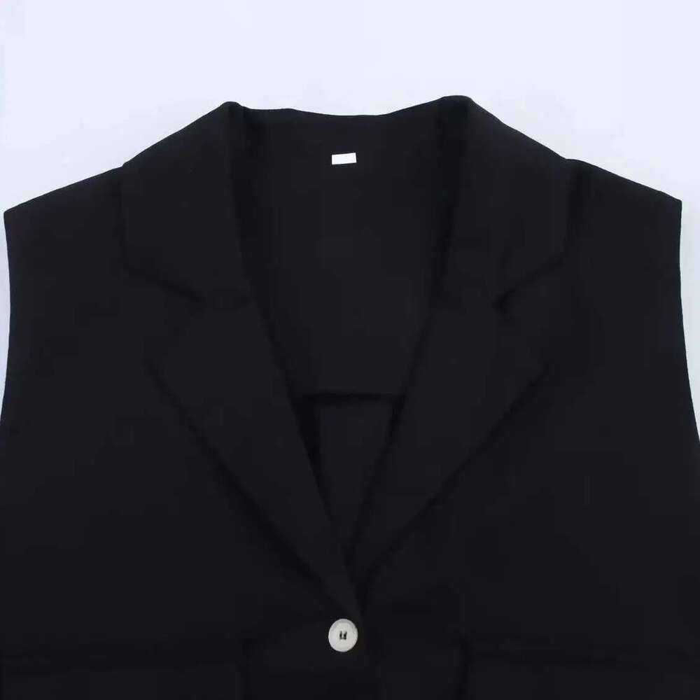 TRAF & Women 2025 Spring New Fashion Blended Pocket Single Buckle Vest Lacquer Straight Leg Pants Suit Trousers Mujer