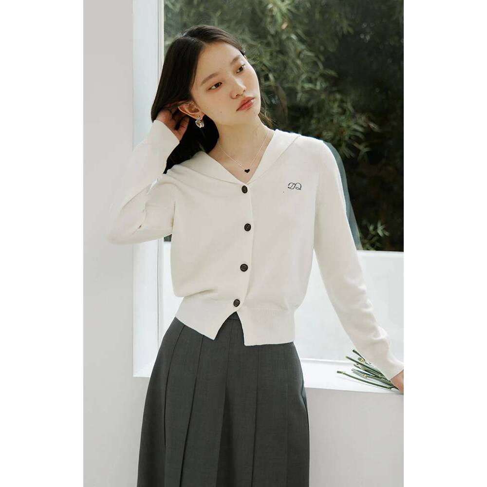 ZIQIAO Containing Wool Hine Washable Retro Navy Collar Sweater For Women 2024 Spring Chic Design Casual Cardigan Female