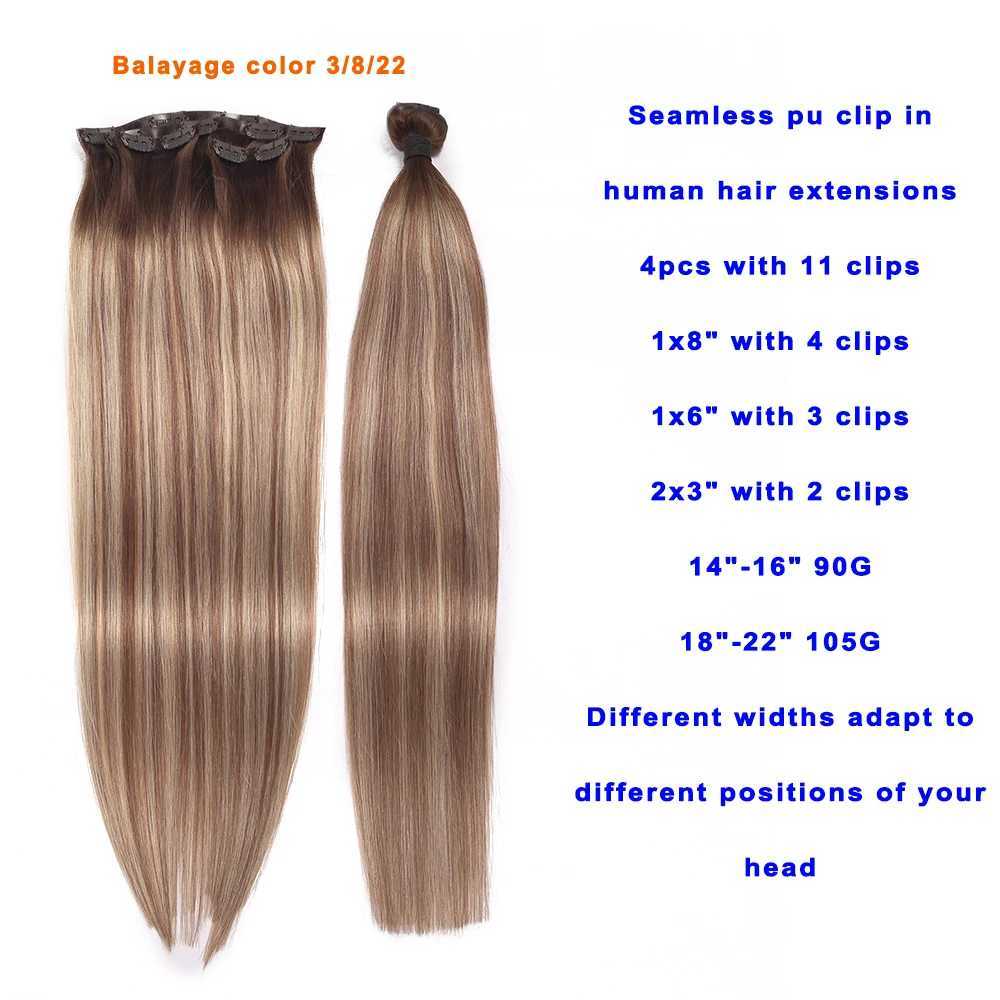 Wholesale Real Clip ins Russian Human Hair 100% Remy Hair Raw Pu Natural Straight Invisible Seamless Clip in Hair Extension S25526