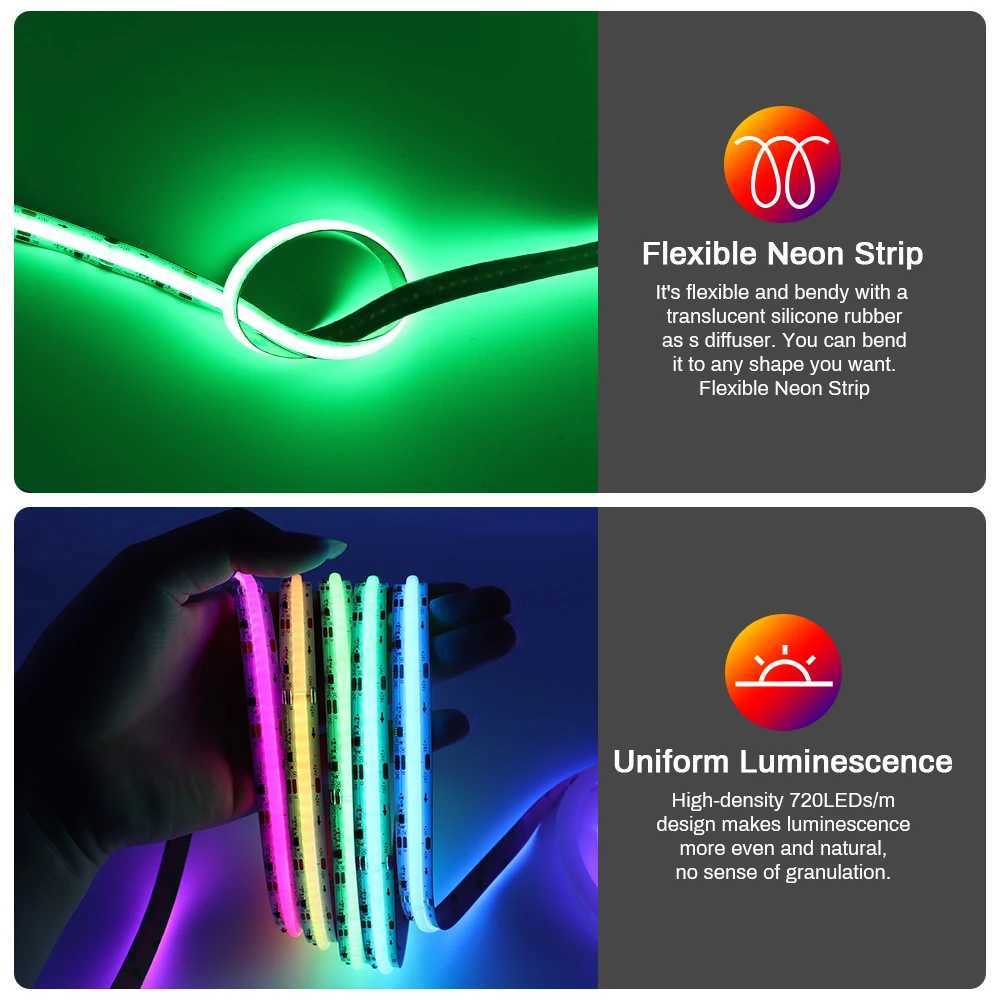 1-25M RGB Addressable COB LED Strip Light 24V WS2811 Pixel LED Strip Tuya WiFi RGBIC LED Ribbon Light Kit For TV Room decoration W250526