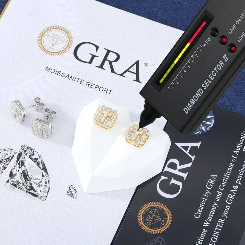 Square Cross D Color Certified Moissanite Stud Earrings Lab Created Dia Sterling Sier Gold Plated Wedding Jewelry 2025