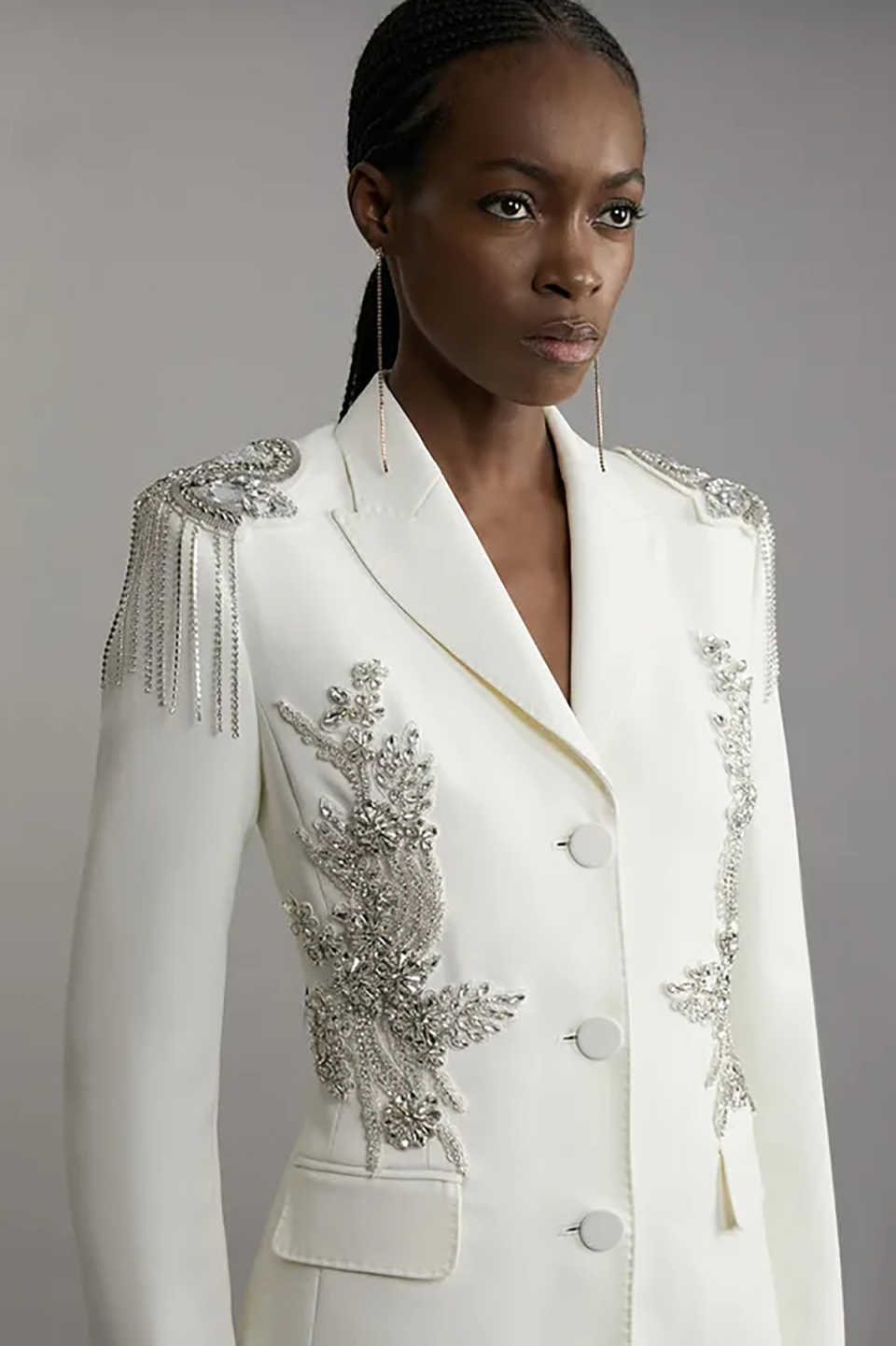 Elegant Long Mother Suits One Piece Set Jacket Single Breasted Crystal Women Business Blazer Peaked Lapel Formal Work Wear Customized