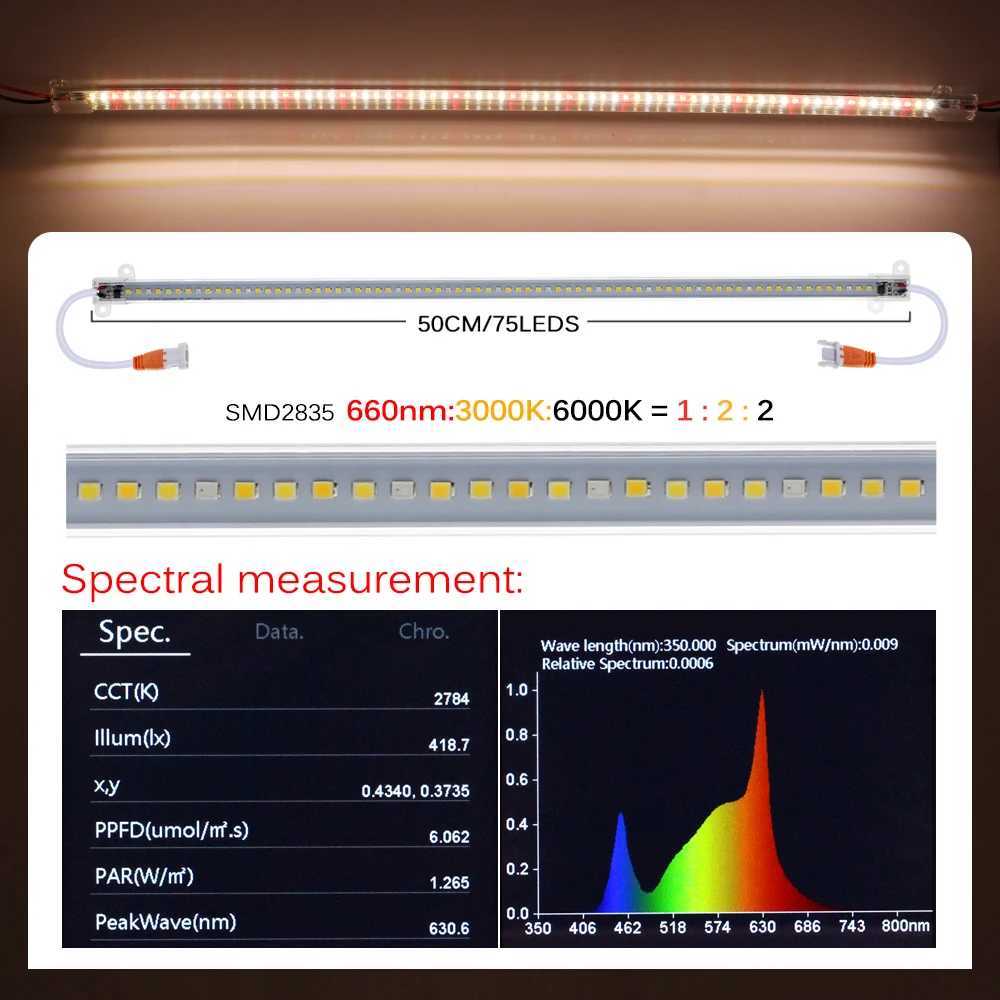 220V Full Spectrum LED Grow Light 75LEDs 50cm LED Grow Tube For Indoor Flower Rack Plants Growing LampXJ250526