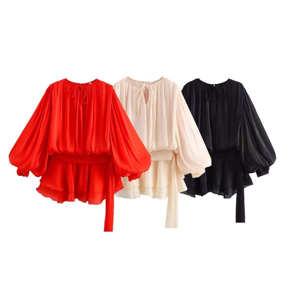 Backless Sexy Dress Three Color Puff Sleeve Ruffle Pleated Short Spring Summer Tie Waist Mini Dress Sexy Flowy Dresses