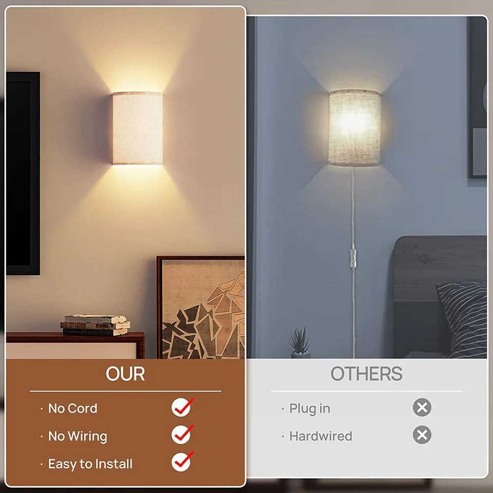 2 Pack LED Wall Sconce Lighting Fabric Linen Shades With Light Bar Wall Lamp Dimmable RGB Remote Control Indoor Wall Mount LightXJ250526