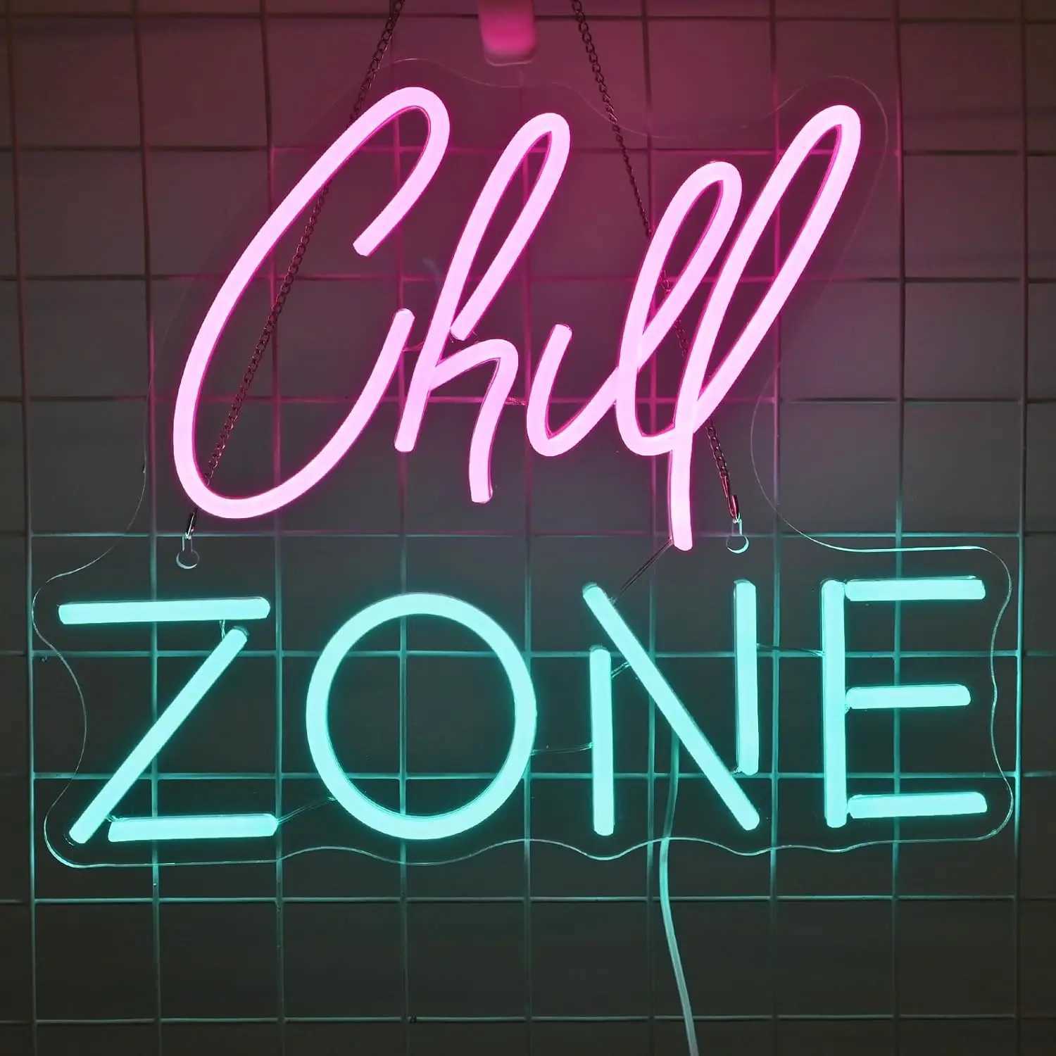 Chill Zone USB Powered LED Neon Sign Dimmable Neon Light Wall Decor for Room Decor Office Daily Party Birthday Gift Pub Man Cave W250526