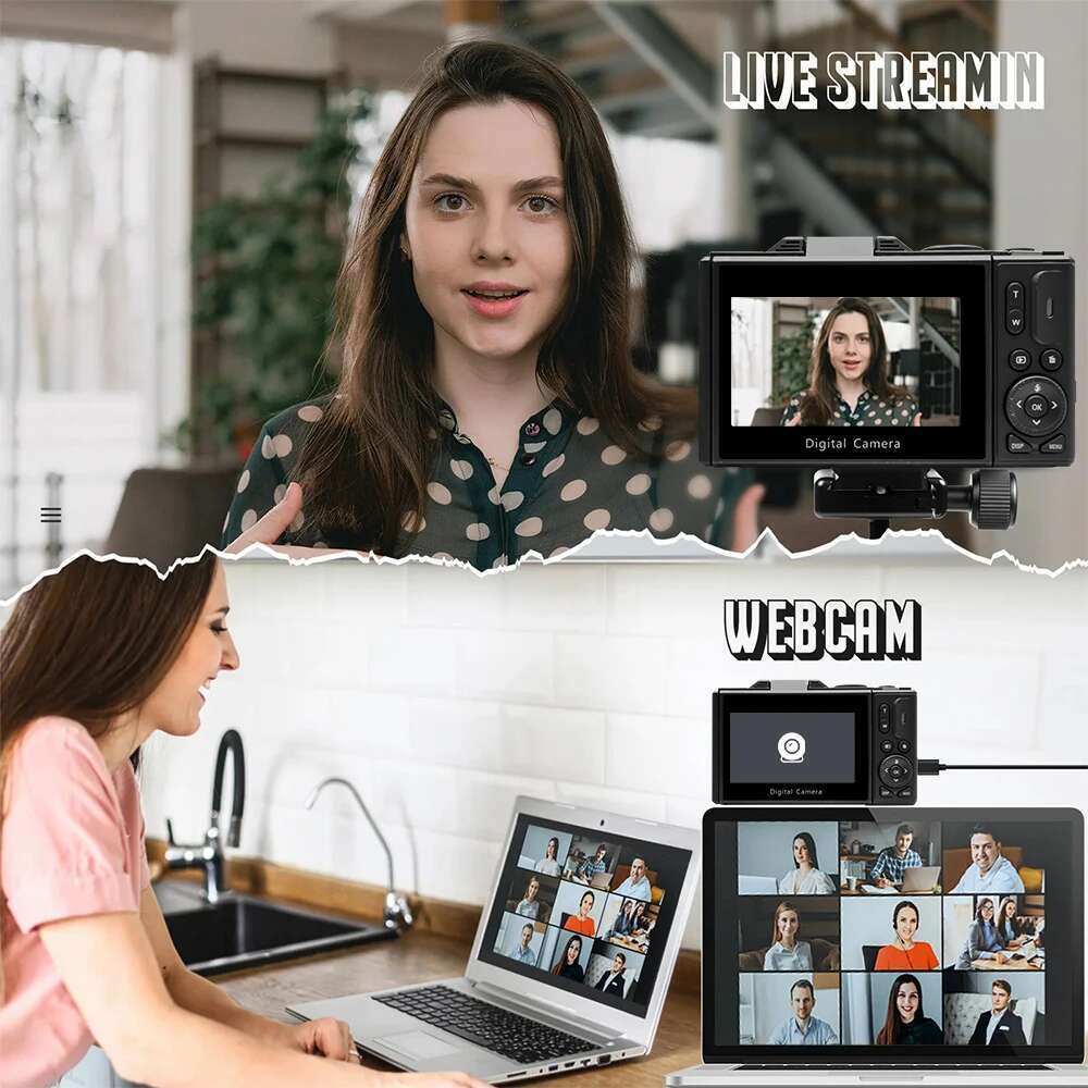 4K For Photography And 18X Digital Zoom 64Mp Compact Vlogging Camera 3'' 180 Flip Screen With Flash