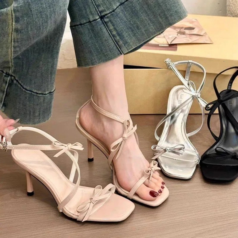ner Summer Women Open Toe Slippers Fashion Butterflyknot High Heel Party Dress Slides Shoes 250526BJ - view 5