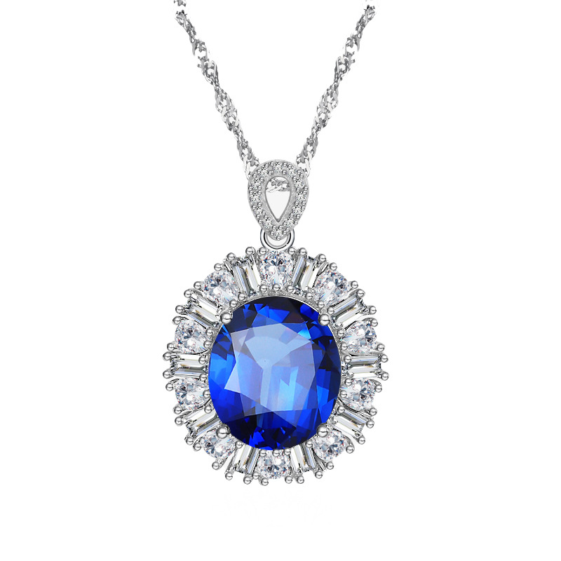 925 Sterling Silver Multi-Color Nano Gemstone Pendant Necklace, Featuring Green, Red, Yellow, and Blue Sapphires, High-End Luxury Silver Jewelry for W