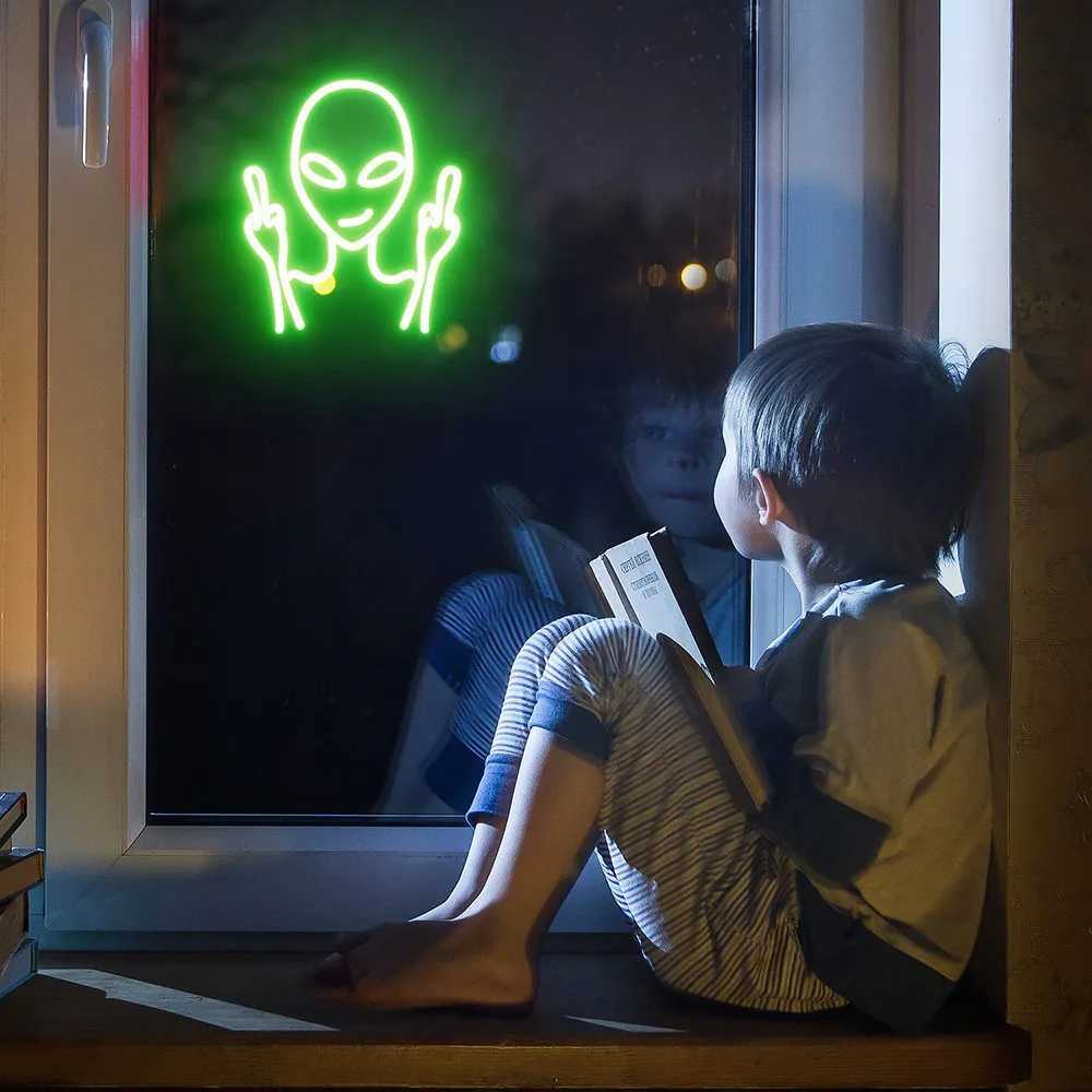 Alien Neon Sign Dimmable LED Neon Signs For Wall Decor USB Room Decor Neon Lights LED Light Gamer Gift For Birthday Christmas W250526