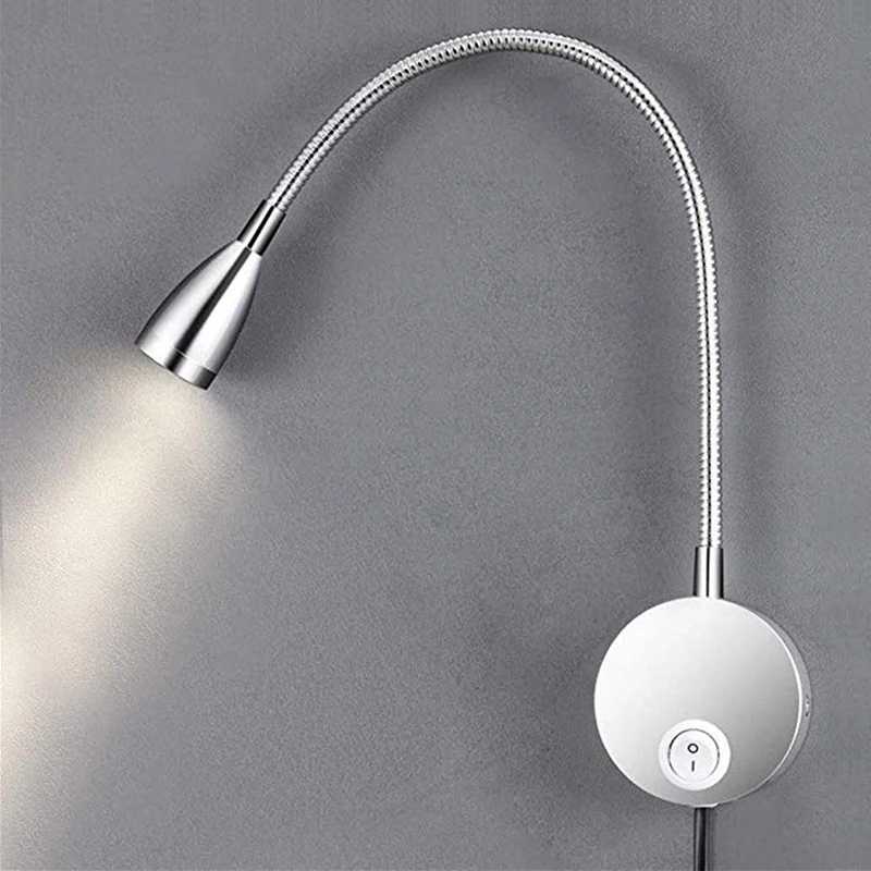 3W LED Reading Light Gooseneck For Bed Headboard Bedroom Bedside Switch With Plug Night Lamp Work Study Wall Mounted Wall LampXJ250526
